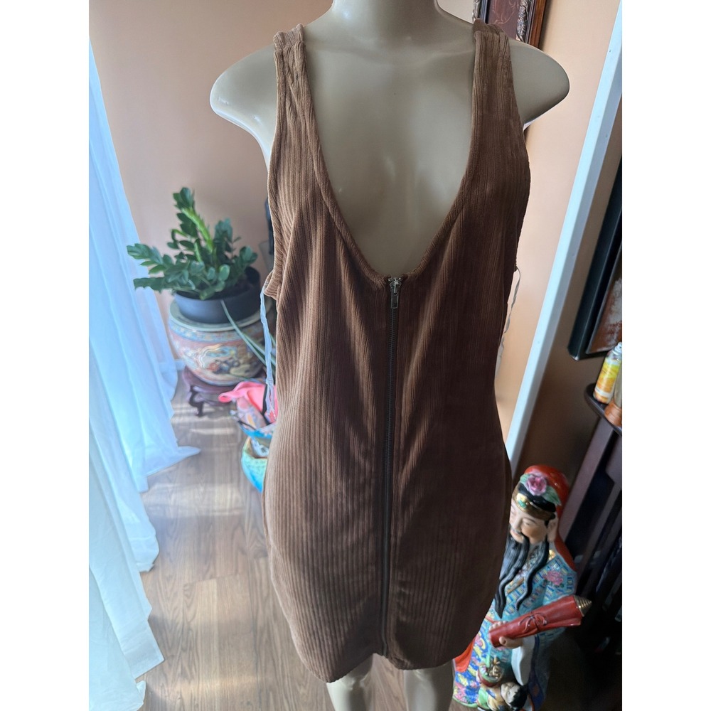 No Boundaries Brown Corduroy Zipper Front Jumper Dress XL 15-17 Mini 90s Style